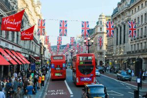 red Bus in Streets of Central London