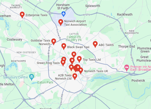 Routes used by Norwich taxis: